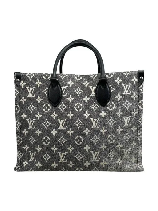 Louis Vuitton Tote On The Go MM Monogram Jacquard Denim Gray White