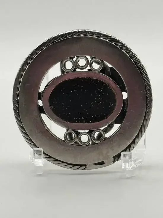 Oval Openwork Black Speckled Inlay Rope Border Belt Buckle Vintage Western Used