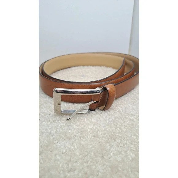 Cognac Brown Faux Synthetic Leather Silver Buckle Mens Belt XL