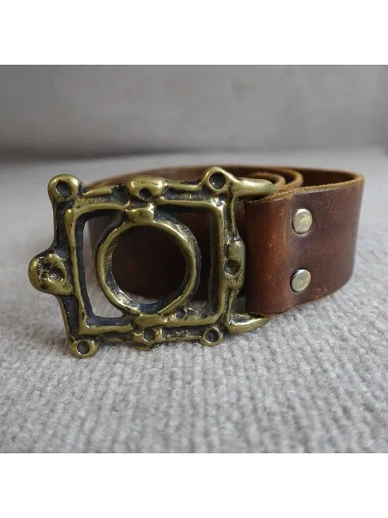 Dan Holiday Belt 30 Brown Leather Top Brass Buckle 1 3/4