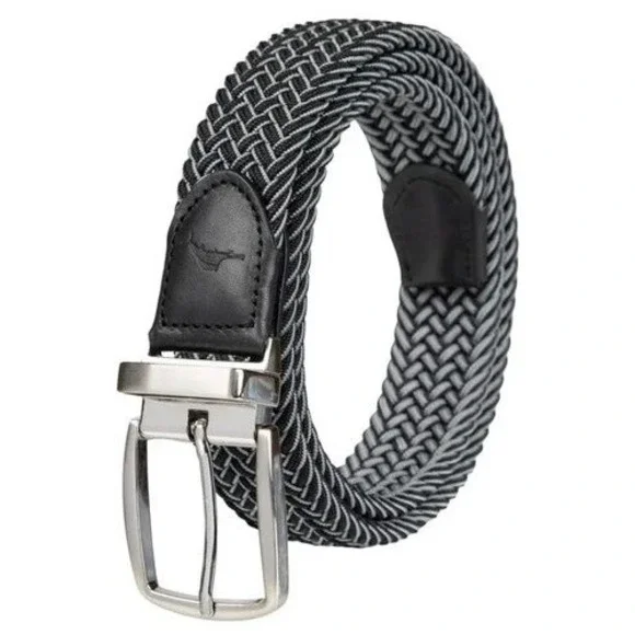 Tommy Bahama Reversible Belt Mens S/M Black Gray‎ New Braided Comfort Stretch