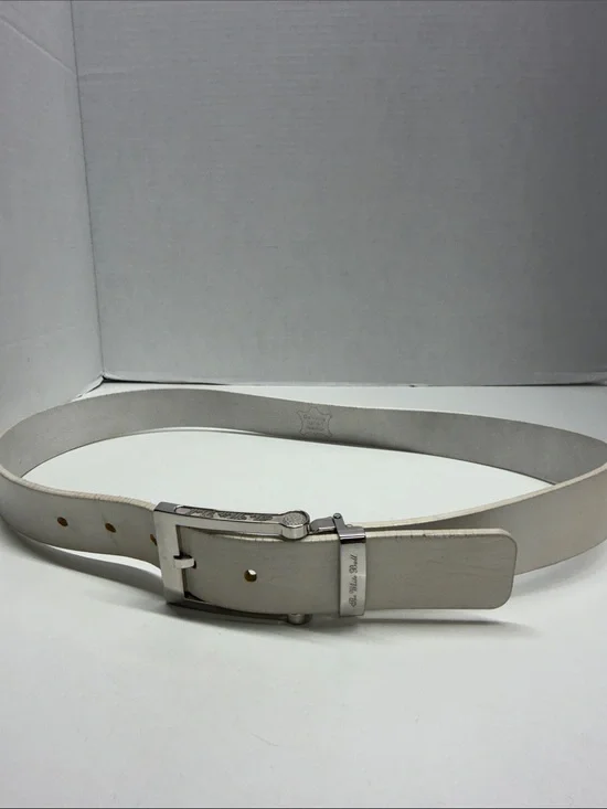 The White Ball Belt Men's Luxury Golf Italian Leather Adjustable White Silver 32