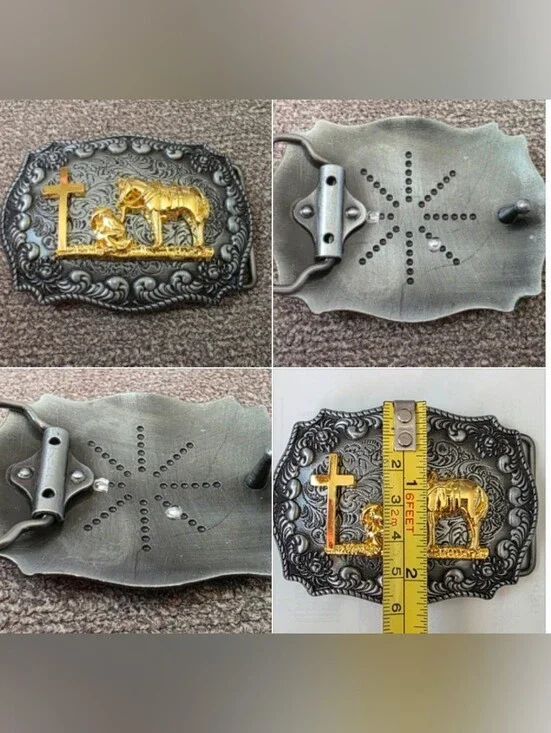 Faith Horse and cowboy Kneeling at cross Belt Buckle Small Size