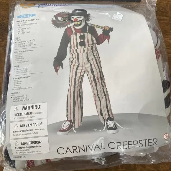 New Boys 8-10 Halloween Costume COMPLETE Carnival Creepster Medium W/ Mask Scary