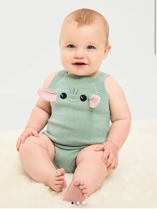 Baby Halloween Star Wars Grogu Sleeveless Sweater-Knit One-Piece Romper Costume