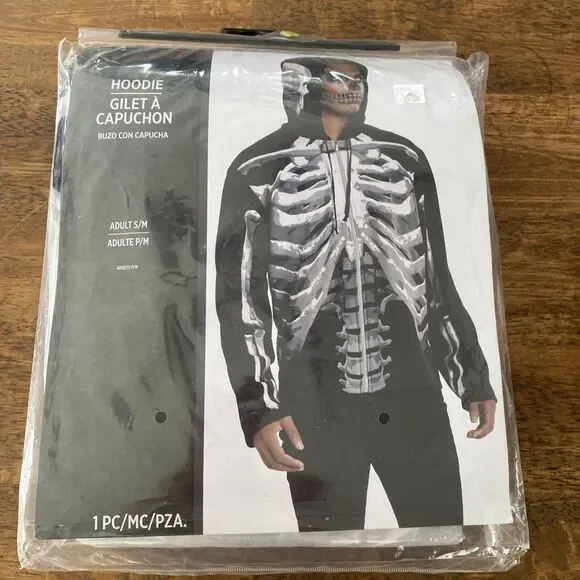 Adult Size S/M Easy Halloween Costume Skeleton Bones Hoodie Sweatshirt Men’s NEW