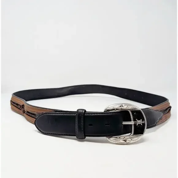 Justin Belt Aged Bark Fenced In Brown Black Leather Western C10813 Men's Size 44
