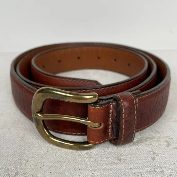 L.L. Bean Belt Mens 44 Brown Full Grain Leather Brass Buckle Made in USA 0FMH3