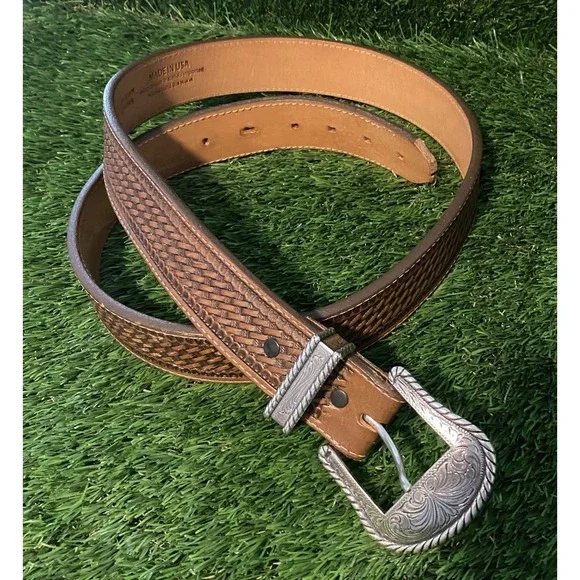 Justin Belt Mens 44 USA basket weave Leather C12264 rodeo cowboy western bronco