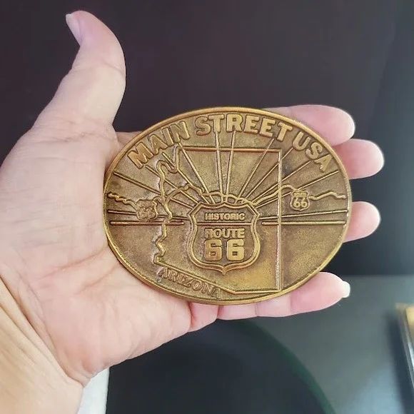 Historic Route 66 Main Street USA Arizona Solid Brass Vintage Belt Buckle