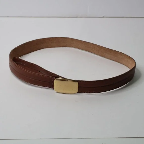 Vintage Brown Leather Belt Solid Brass Buckle Made in Uruguay 32 80 1665037