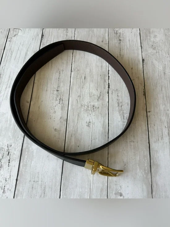 PREOWNED COACH MENS BLACK BROWN BELT WOTH GOLD TONE HARDWARE 44” Size