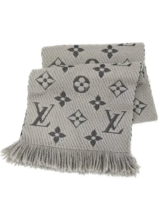 Louis Vuitton Scarf Escherve Logo Mania Wool Silk Light Gray