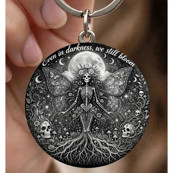Skelton Tree Beauty Night Bloom Art Horror Stainless Keychain Night Moon Star