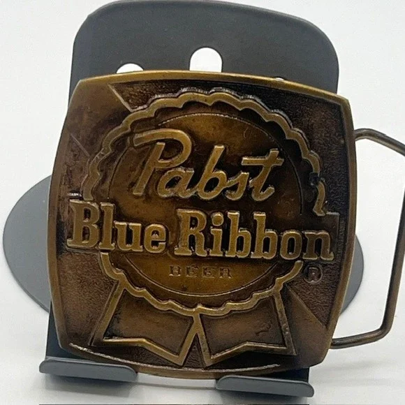 Vintage 1976 Pabst Blue Ribbon Belt Buckle Indiana Metal Craft PBR Brass Tone
