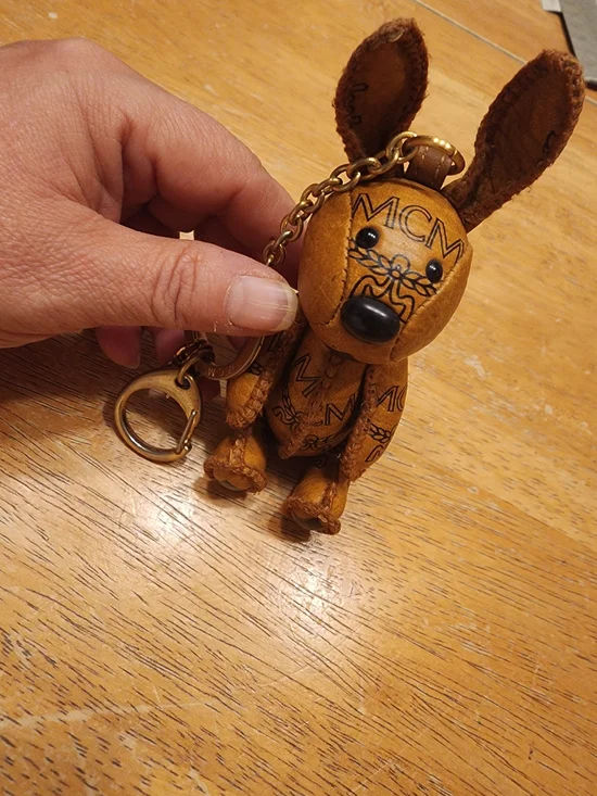 MCM Park Rabbit Charm in Visetos Cognac featuring the brand's signature monogram