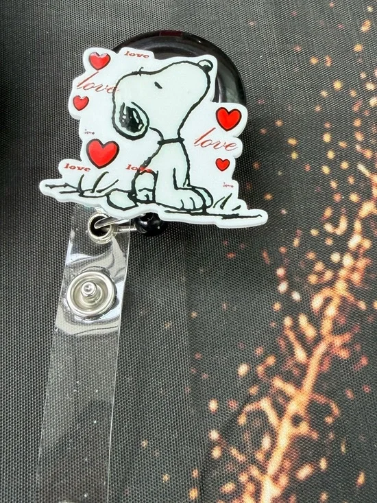Snoopy Love Badge Reel with Red Hearts