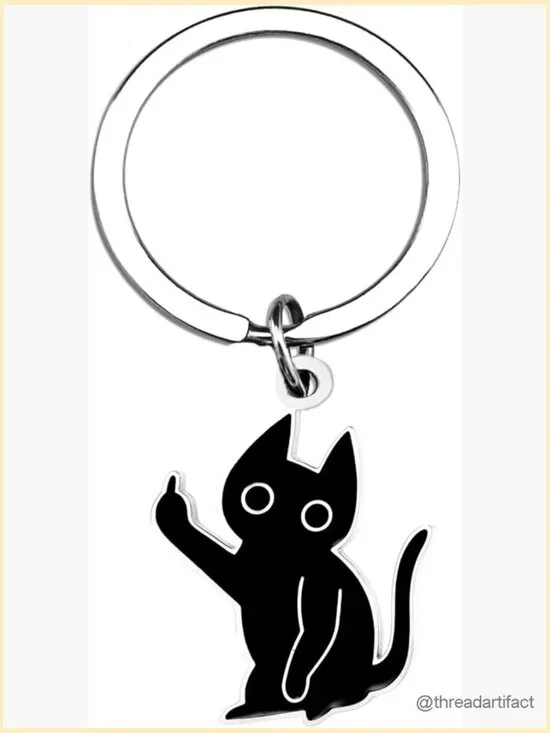 Gothic Cat Keychain with Middle Finger - Funny Cat Lover Gift, Sarcastic