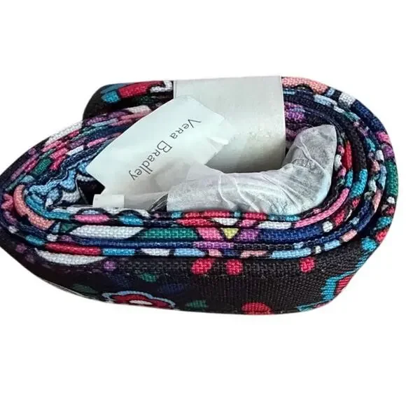 Vera Bradley Black Floral Fabric Belt Pink Blue D Ring Buckle Women’s NWT