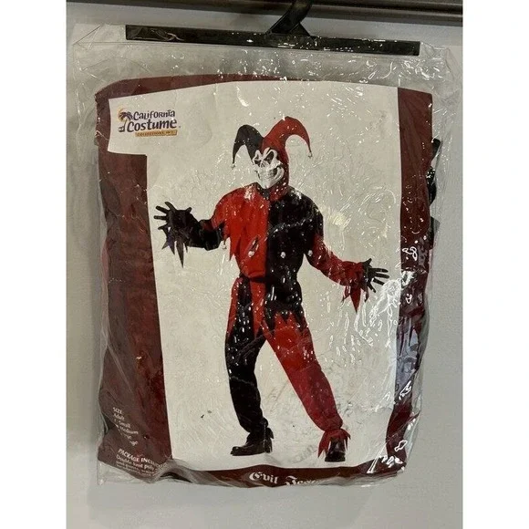 California Costume Evil Jester Clown Adult Size Small Head Mask Top Pant Small