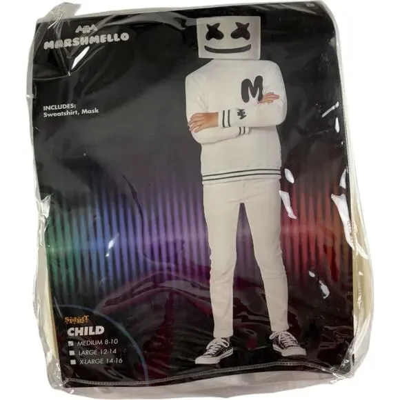 Spirit Halloween Marshmello Child Costume Sweatshirt Mask Medium 8-10 New