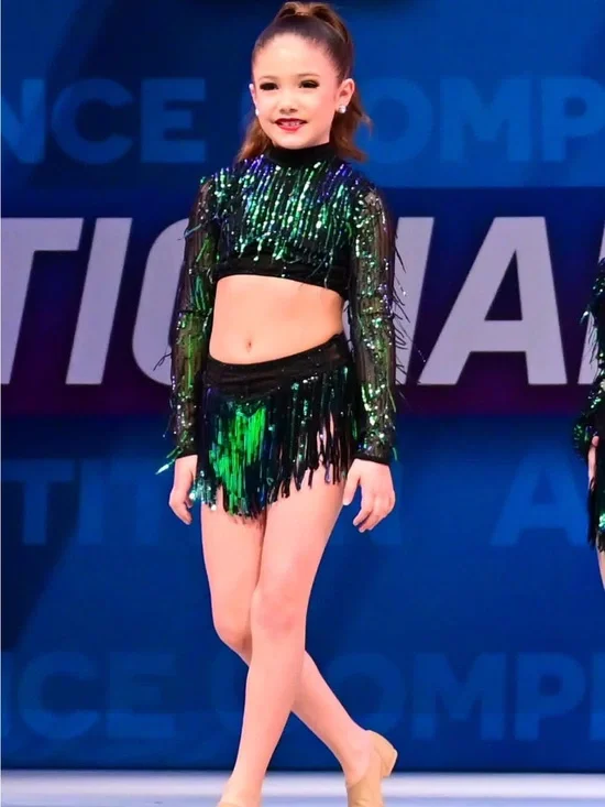 Green Sequin Fringe Kids Dance Costume
