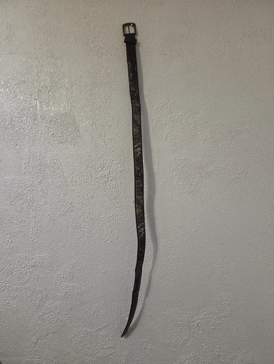 Brown Leather Belt with Camouflage Embossed Detail Sz 44