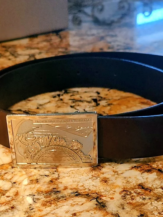Men's Brown Italian Leather THE WHITE BALL Belt with Silver Tone Buckle