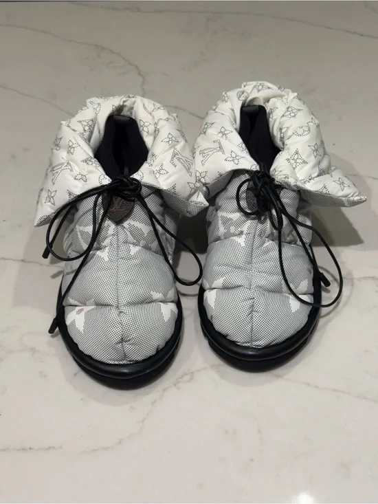 Louis Vuitton White Quilted Monogram Booties with Black Details
