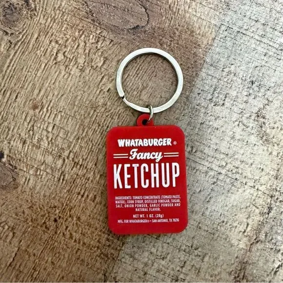 Whataburger Ketchup Keychain Double Sided Spicy Ketchup  Excellent