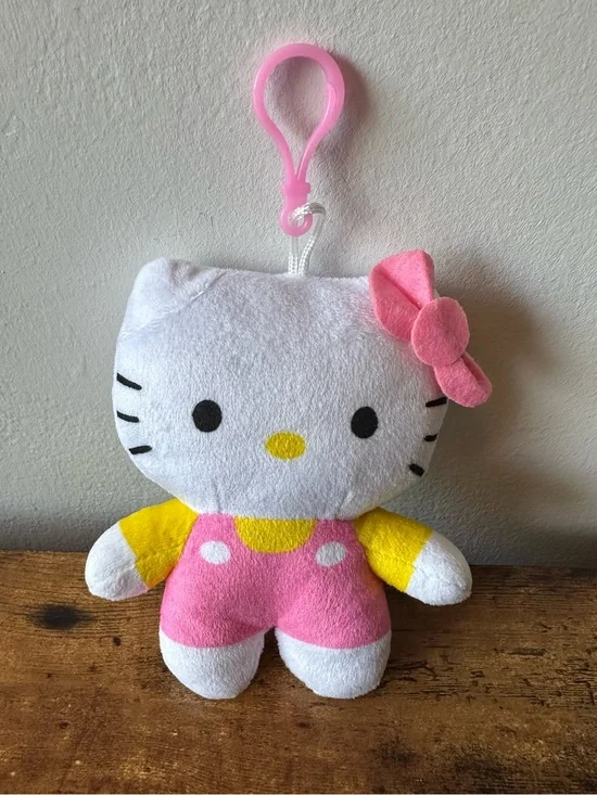 Hello Kitty Pink White and Yellow Clip-On Plush Keychain Bag Charm NWOT