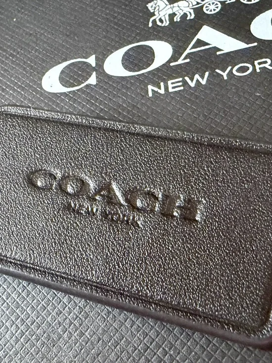 COACH New York Embossed Black Leather Bag Tag Charm Keychain BRAND NEW