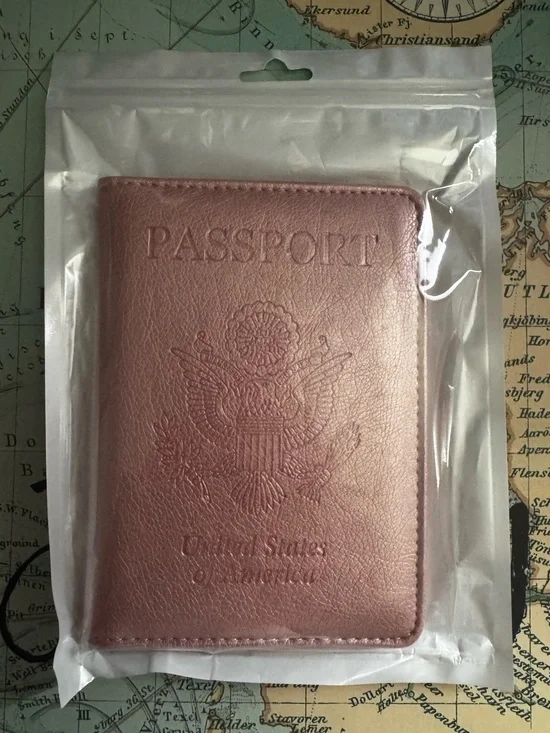 Faux Leather Passport Holder - Rose Gold