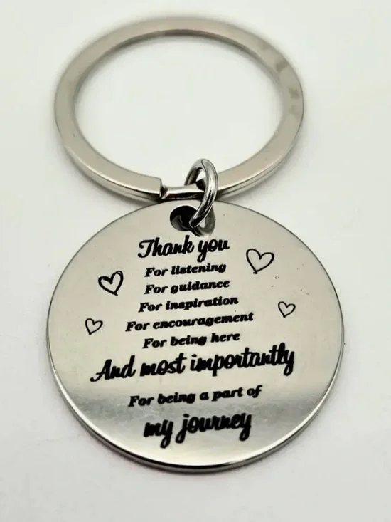 Silver Tone Thank You Engraved Round 1.5 inch Keychain NIP