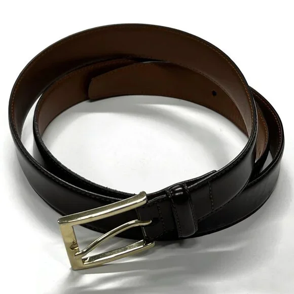 Brooks Brothers Italian  Leather Belt Dark Brown Cognac‎ Brass Buckle Mens 42