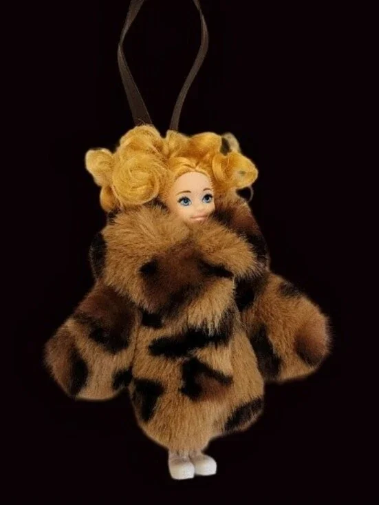 Plush Fur Doll Bag Charm - Brown Leopard Print