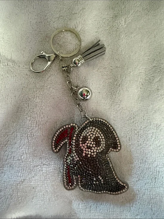 Rhinestone Ghost Keychain Charm - Silver and Red Grim Reaper