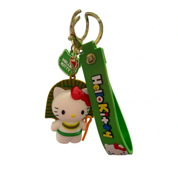 Hello Kitty Egyptian-Themed Keychain with Green Wrist Strap