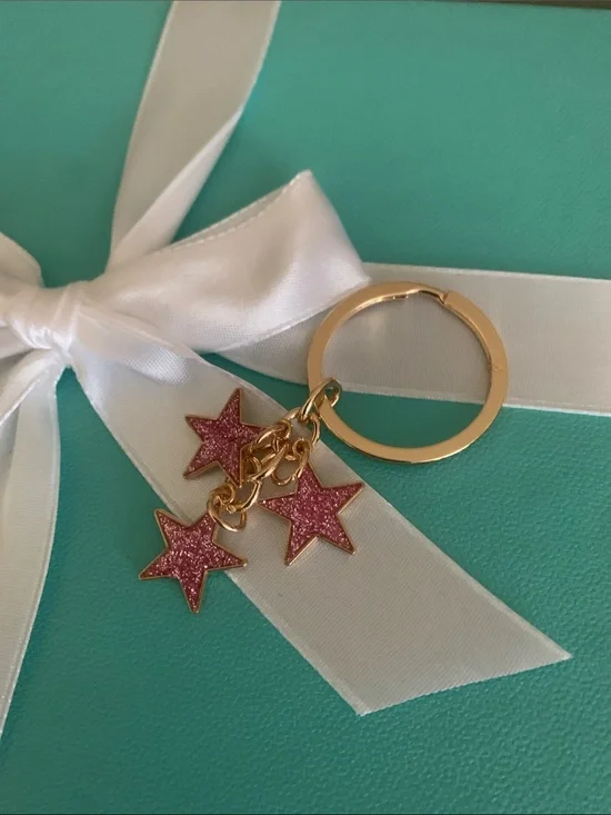 Gold Keyring with Pink Glitter Star Charms