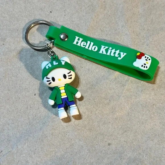 Sanrio Hello Kitty Keychain Green Sporty Figurine Wrist Strap Charm