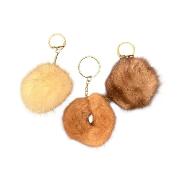 Vintage Genuine Fur Keychain Keyrings Bag Charms Bundle of (3)