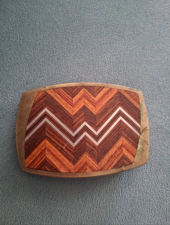 Wood Inlay Brass Buckle
