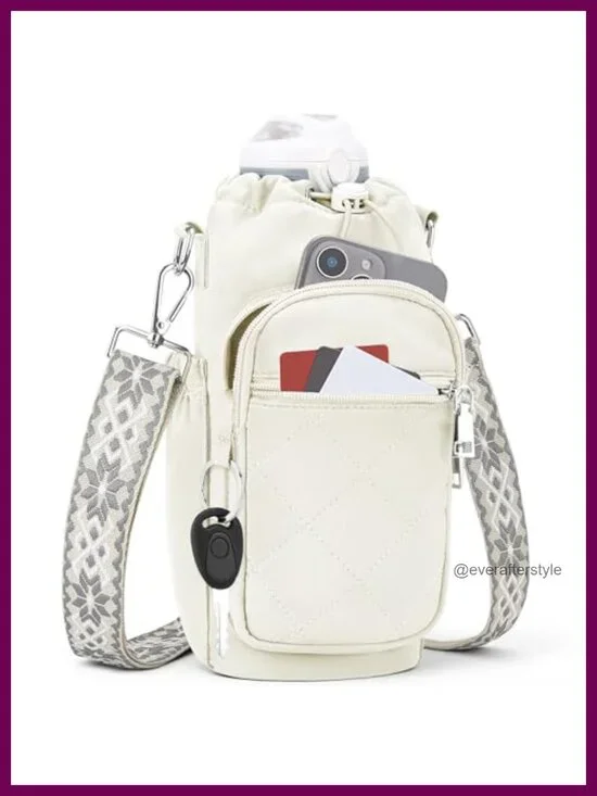 Insulated Water Bottle Carrier Bag Crossbody with Strap, RFID Blocking,