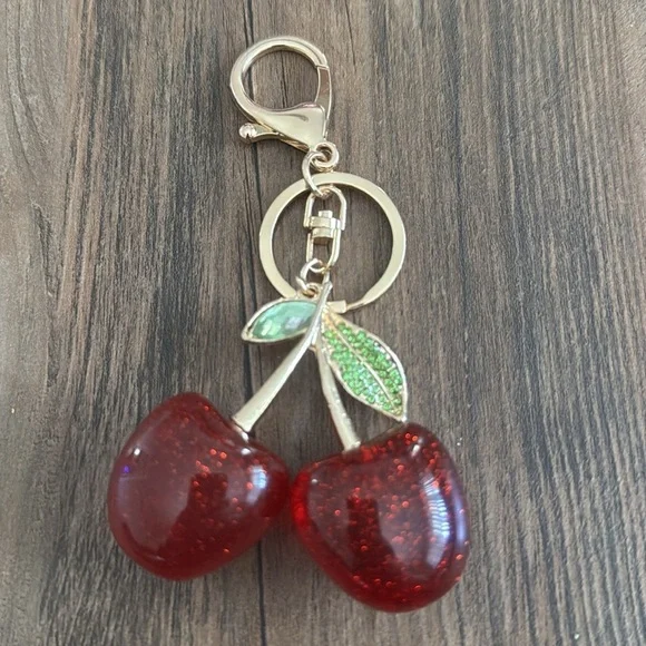 Cherry Keychain with Gold Accents