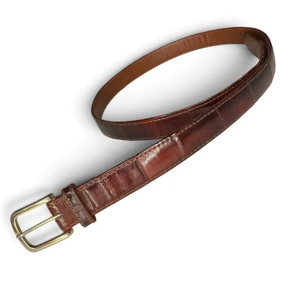Vintage Genuine EEL SKIN Belt Brown Cognac Red Size 36 Made in Korea