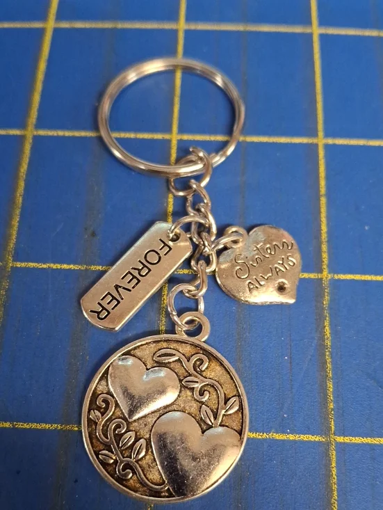 Sisters Always Hearts Forever Silver Keyring Purse Charm