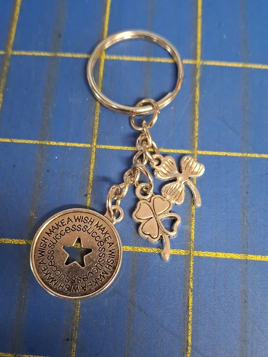 Make A Wish Success Four Leaf Clover Silver Keyring Purse Charm