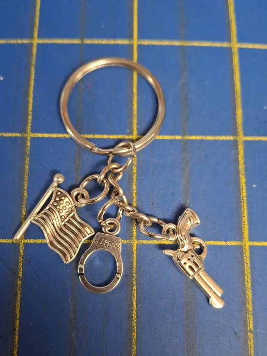Flag Handcuffs Pistal Freedom Silver Keyring Purse Charm