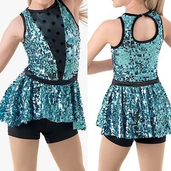 WEISSMAN Dance jazz tap blue sequin Things Can Only Get Better 10715 Adult XLA