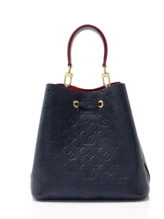 Louis Vuitton Navy Blue Embossed Leather Bucket Bag